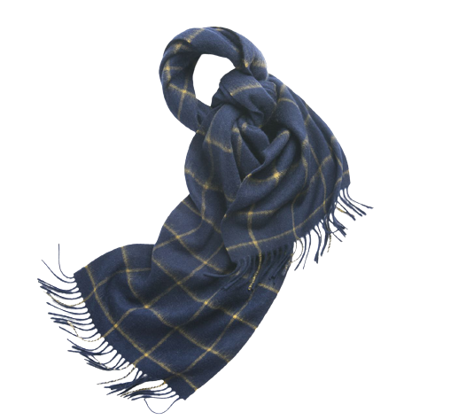 Check Lambswool Scarf Woven Navy Camel