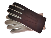 Brown fabric with creme nappa leather gloves on top