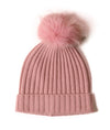 Cashmere Ribbed Beanie with Eco PomPom Mont Blanc Pink