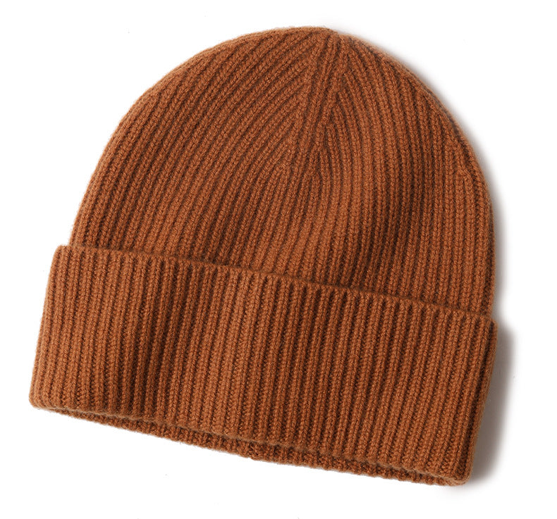 Cashmere Ribbed Turn up Beanie Caramel