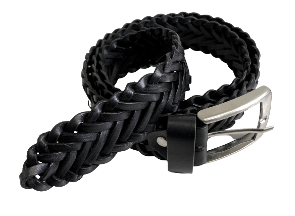 Black Leather woven belt rolled out