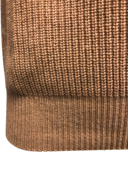 Cashmere Crewneck Sweater in Chunky Rib knit stitch Camel bottom