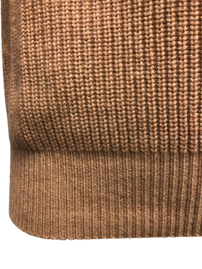Cashmere Crewneck Sweater in Chunky Rib knit stitch Camel bottom