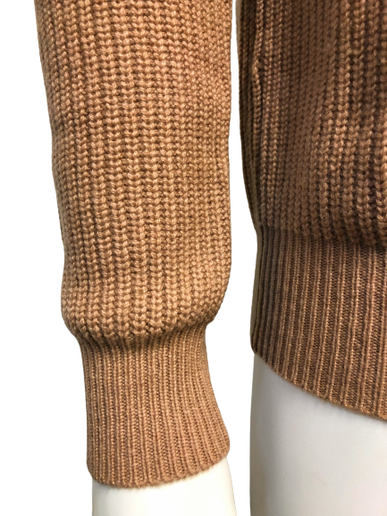 Cashmere Crewneck Sweater in Chunky Rib knit stitch Camel cuff