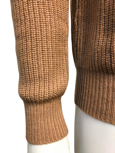 Cashmere Crewneck Sweater in Chunky Rib knit stitch Camel cuff