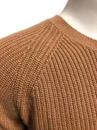 Cashmere Crewneck Sweater in Chunky Rib knit stitch Camel neck