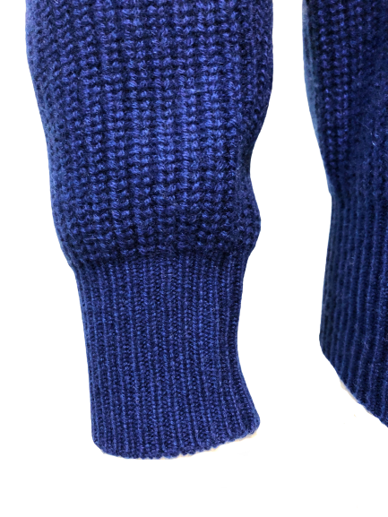 Cashmere Crewneck Sweater in Chunky Rib knit stitch Royal Blue cuff