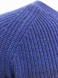 Cashmere Crewneck Sweater in Chunky Rib knit stitch Royal Blue neck