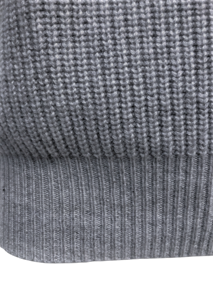 Cashmere Crewneck Sweater in Chunky Rib knit stitch Silver Grey bottom rib