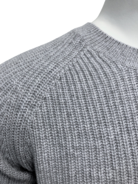 Cashmere Crewneck Sweater in Chunky Rib knit stitch Silver Grey neck