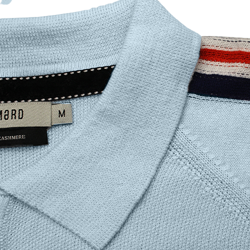 Long Sleeve Polo Shirt with sleeve striping Monaco Light Blue collar