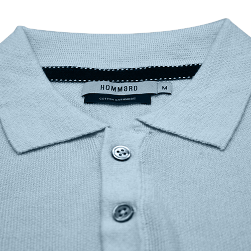 Cotton Cashmere Polo Shirt Cancale in fine pique stitch Light Blue neck