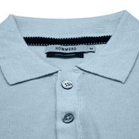 Cotton Cashmere Polo Shirt Cancale in fine pique stitch Light Blue neck