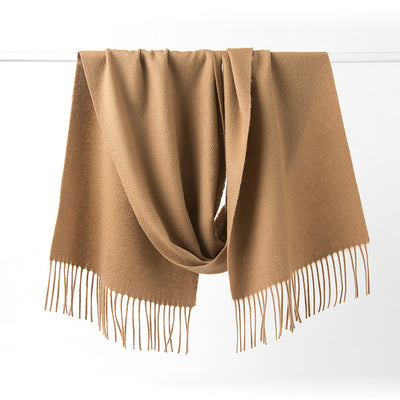 Lambswool Scarf Woven Plain Camel hanging