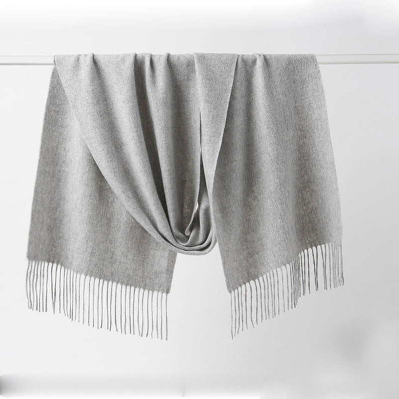 Lambswool Scarf Woven Plain Light Grey hanging