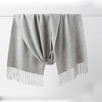 Lambswool Scarf Woven Plain Light Grey hanging
