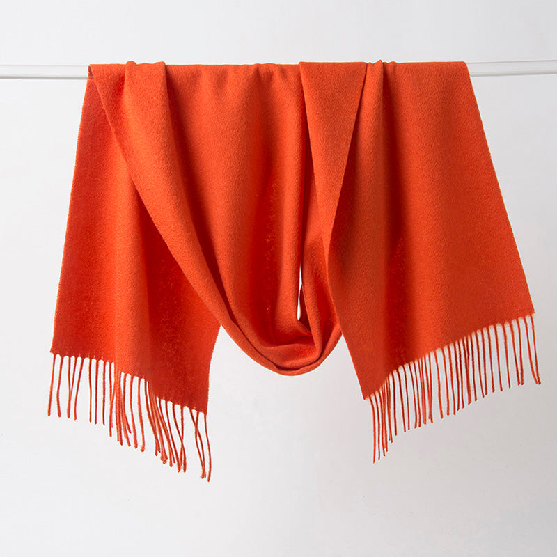 Lambswool Scarf Woven Plain Orange hanging