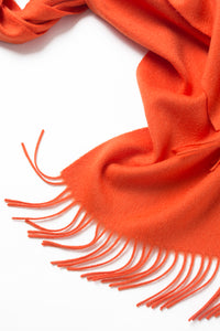Lambswool Scarf Woven Plain Orange tassels