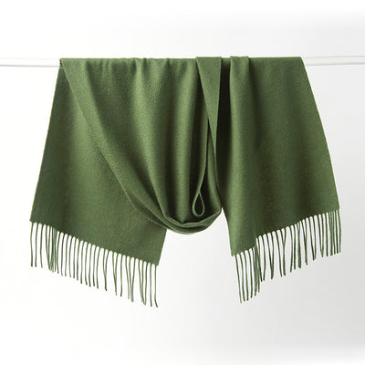 Lambswool Scarf Woven Plain Hunting Green hanging