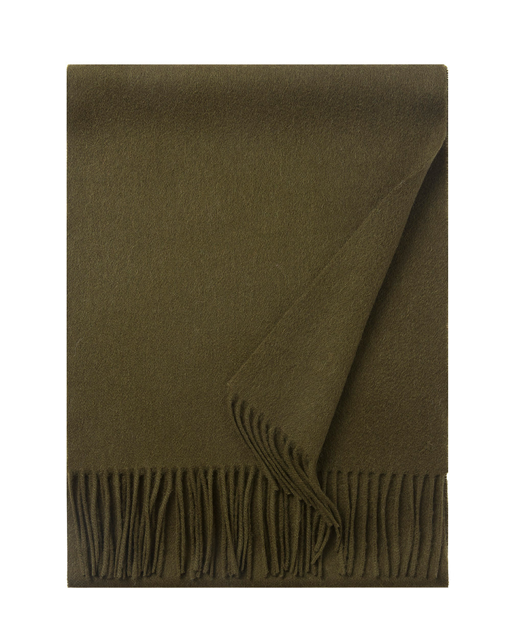 Lambswool Scarf Woven Plain Olive Green folded