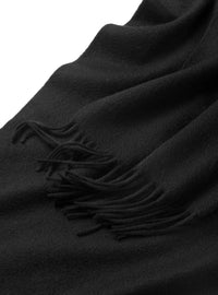 Lambswool Scarf Woven Plain Black tassels