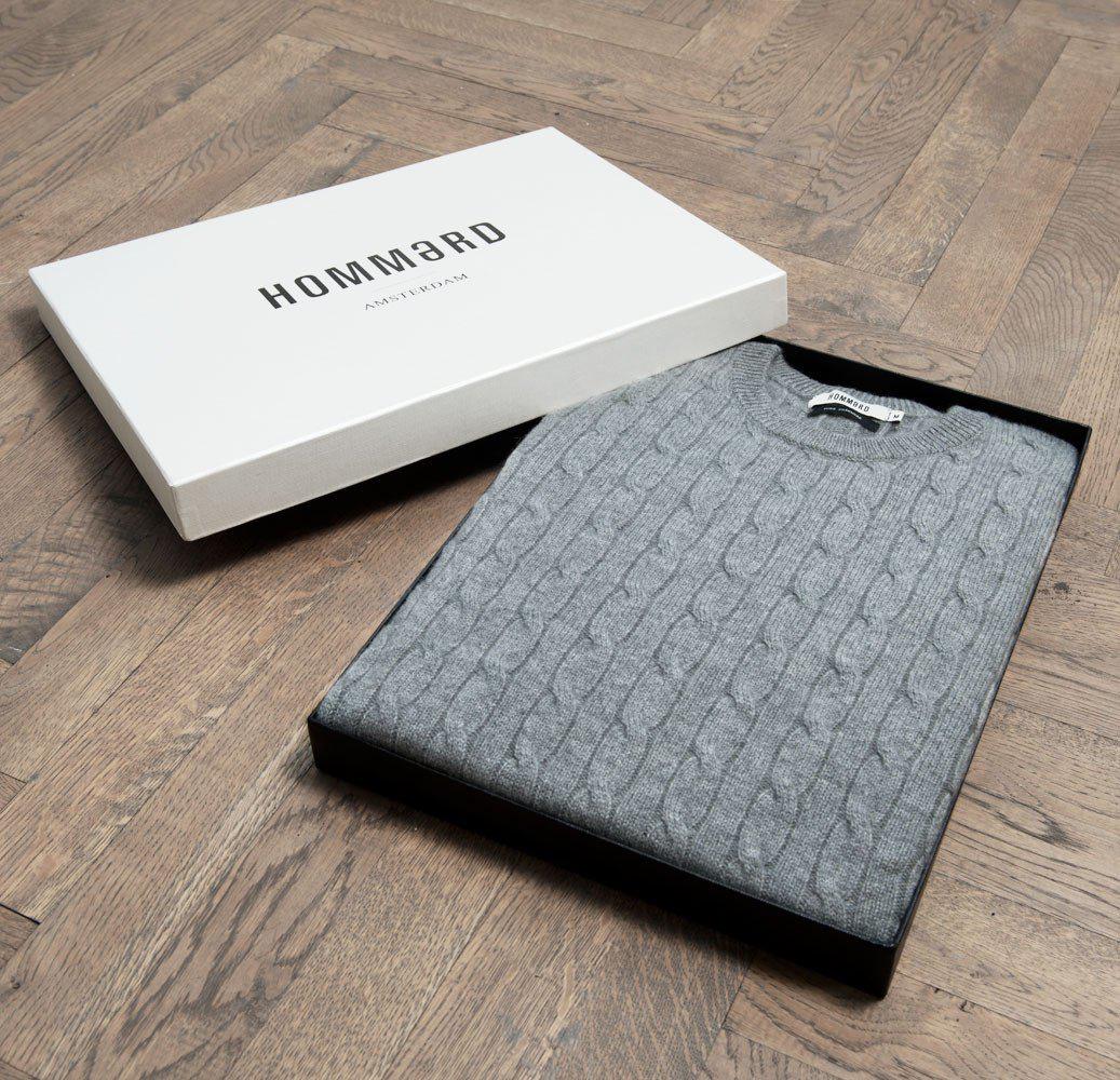 Men´s Cashmere Crew Neck Cable Sweater Yellow - Hommard