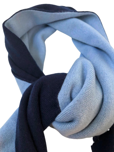 Navy Light Blue Cashmere Knitted Double Face Scarf details