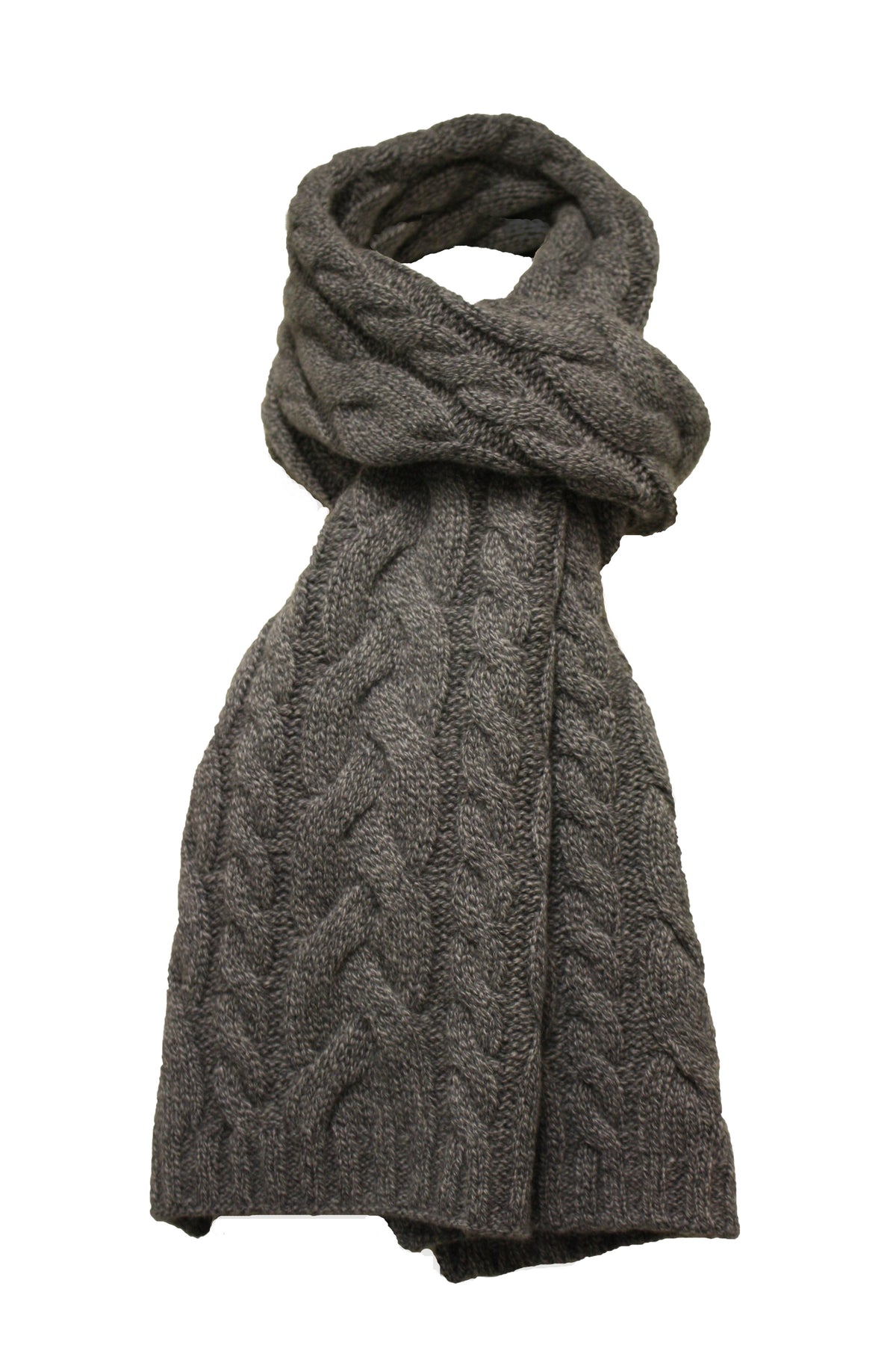 Grey Heather Cashmere Double Cable Scarf Gstaad - Hommard
