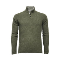 Men´s Cashmere Sweater Button Neck Andromeda in Carbon Stitch Rockpool Blue - Hommard