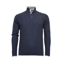 Men´s Cashmere Sweater Button Neck Andromeda in Carbon Stitch Rockpool Blue - Hommard
