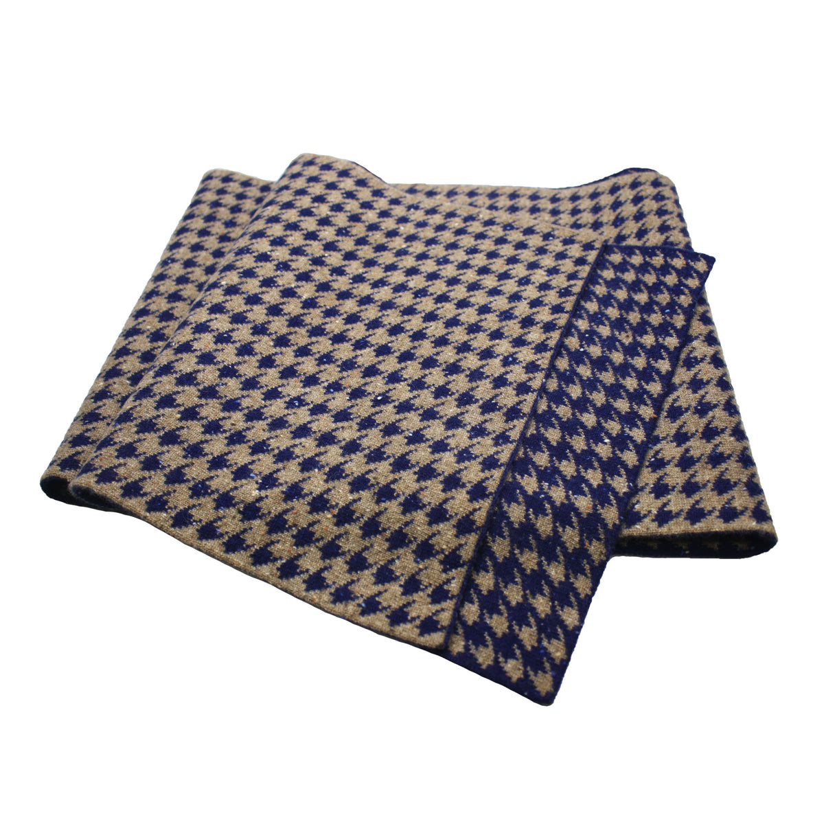 Hounds Tooth knitted Cashmere Scarf Kotara Camel Blue - Hommard