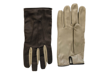 Brown fabric with creme nappa leather gloves