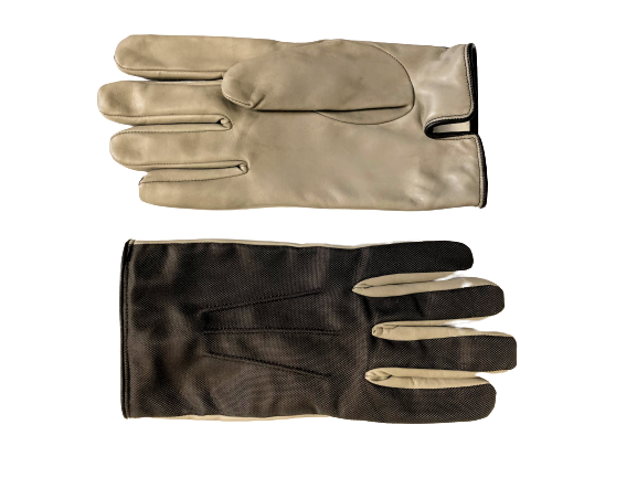 Brown fabric with creme nappa leather gloves horizontal
