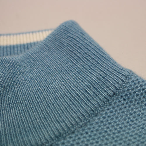 Glacier Blue Men´s Cashmere Zip Neck Sweater Verbier in pique stitch neck