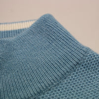 Glacier Blue Men´s Cashmere Zip Neck Sweater Verbier in pique stitch neck