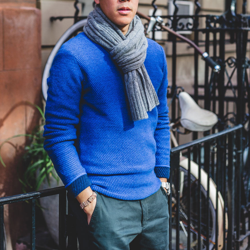 Navy Cashmere Cable Scarf - Hommard