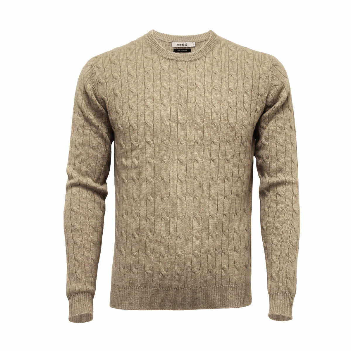 Camel Men´s Cashmere Crew Neck Cable Sweater - Hommard