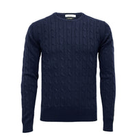 Navy Men´s Cashmere Crew Neck Cable Sweater - Hommard