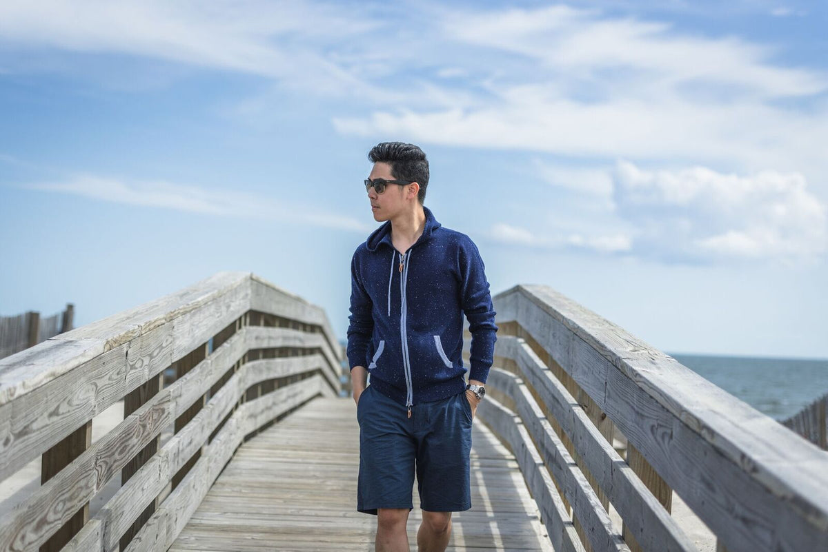 Donegal Blue Men's Cashmere Hooded Zipper Sweater Nowra - Hommard