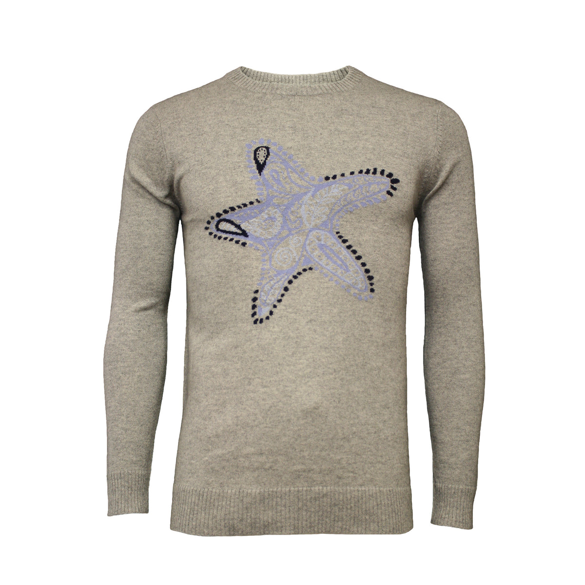 Grey Crew Neck Star Fish Intarsia - Hommard