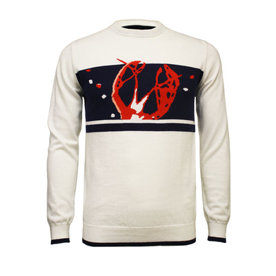 Crew Neck Lobster Intarsia Sweater White Navy Red