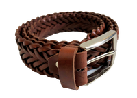 Woven leather belt light brown rolled