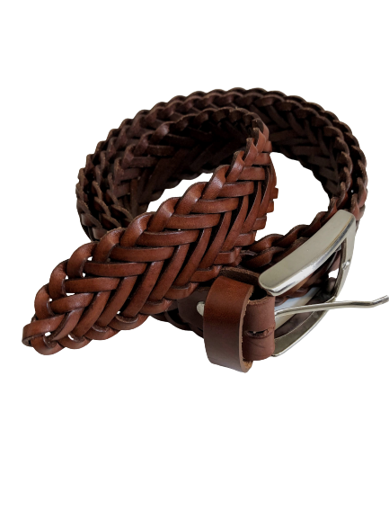 Woven leather belt light brown