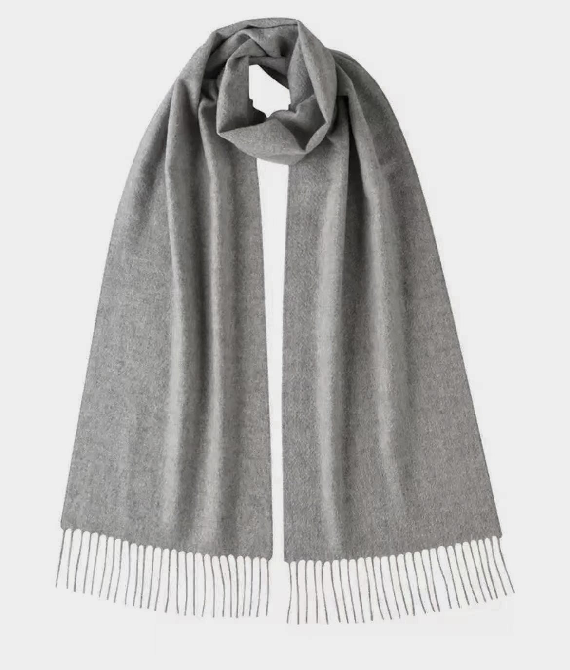 Grey Cashmere Scarf Woven Plain - Hommard