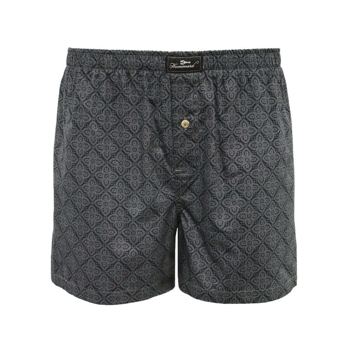 Dark Grey Paisley Men´s Woven Cotton Boxer Shorts - Hommard