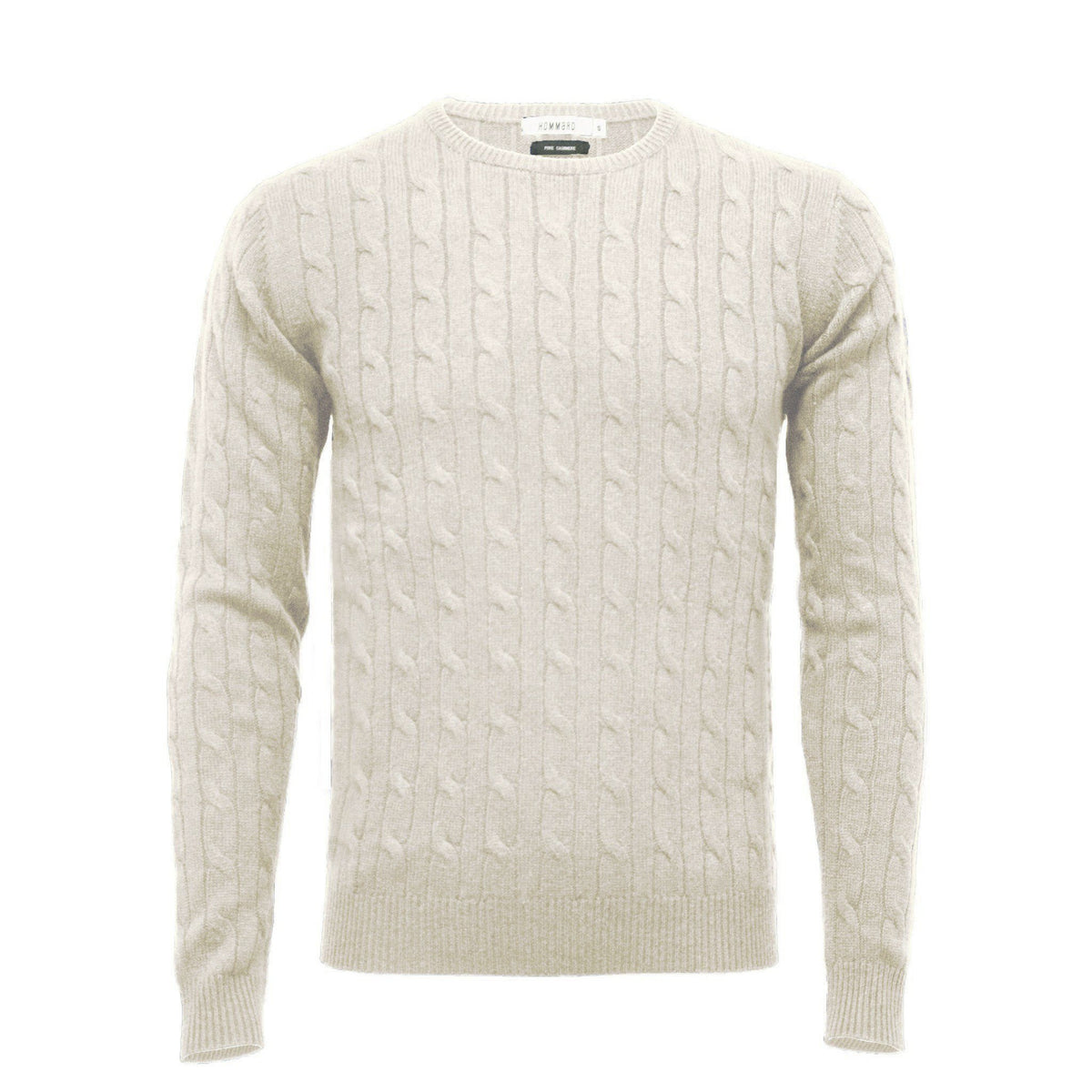 White Men´s Cashmere Crew Neck Cable Sweater - Hommard