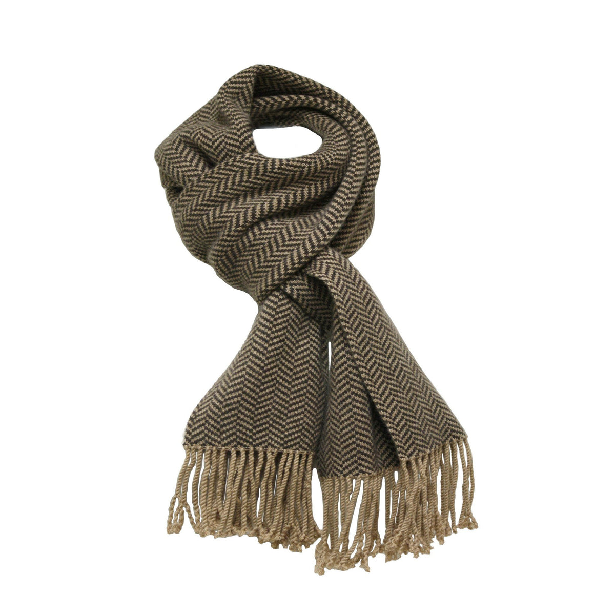 Camel Woolwhite Cashmere Herringbone Scarf - Hommard