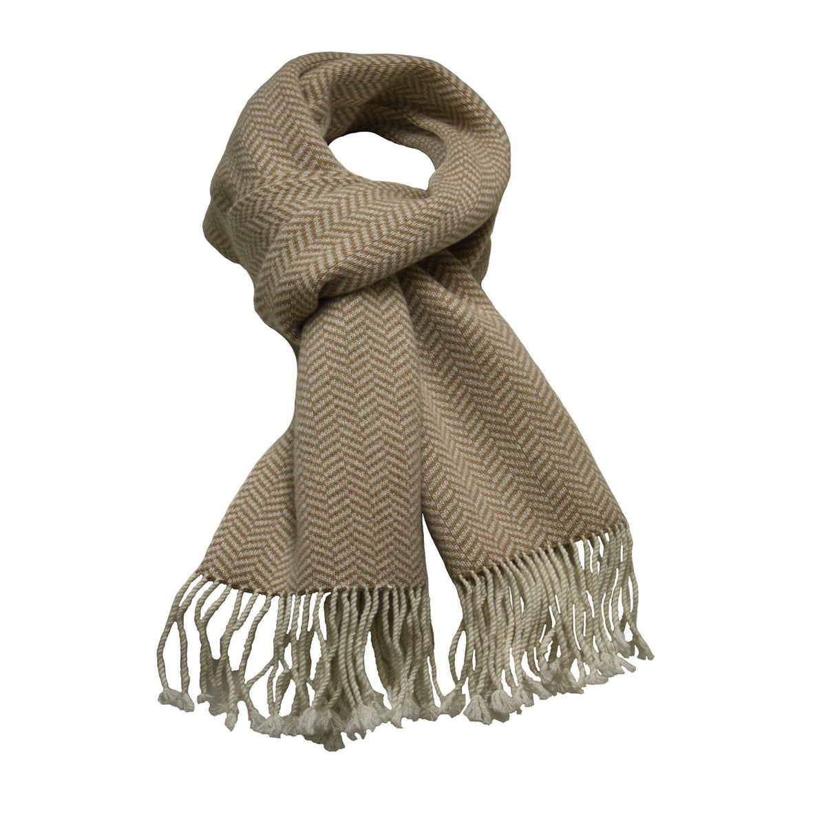 Brown Camel Cashmere Herringbone Scarf - Hommard