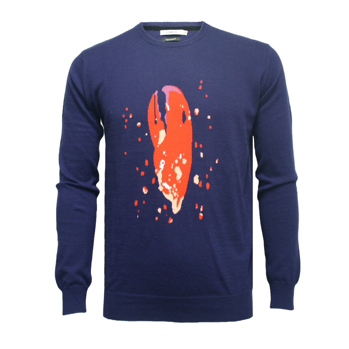 Navy Crew Neck Lobster Claw Intarsia - Hommard
