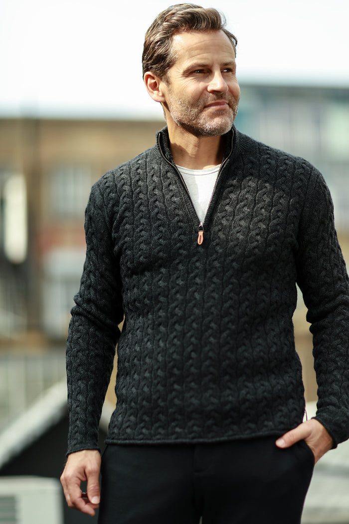 Men´s Cashmere Zip Neck Sweater Neil Charcoal